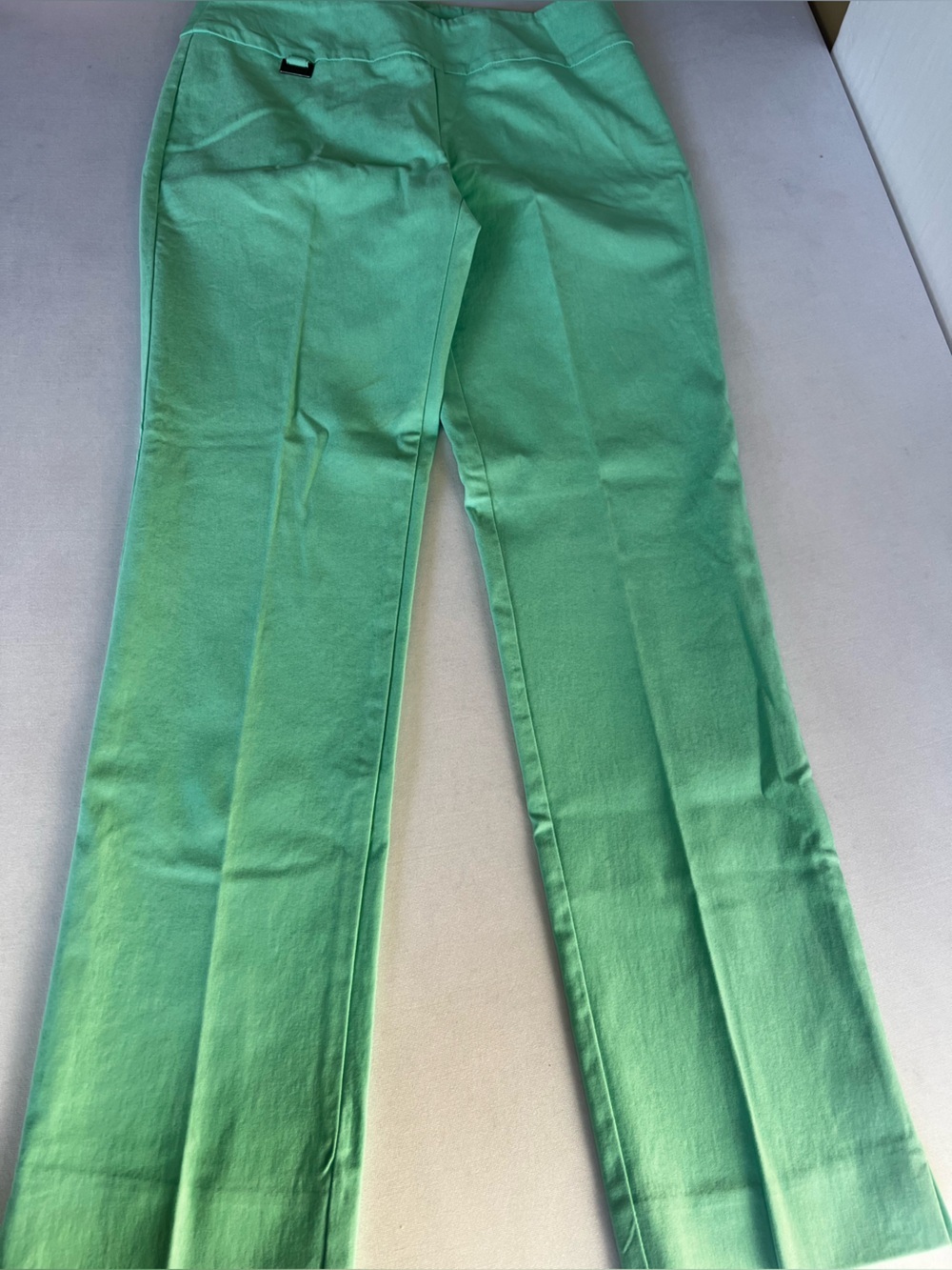 PECK & PECK PETITE STRETCH PANTS SZ 4 MINT GREEN STRAIGHT LEG W/SLIT AT HEMLINE